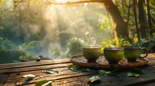 中式茶杯茶水的摄影高清图片