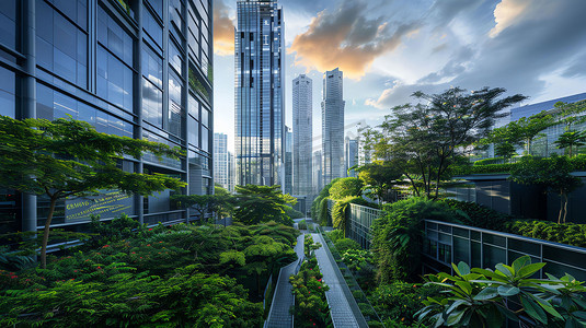 城市绿植视角壮观摄影照片
