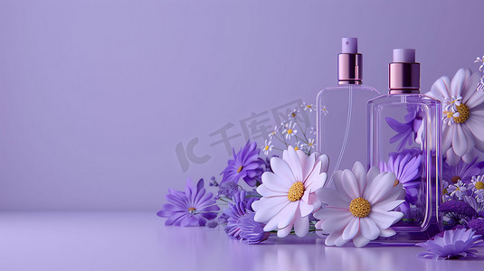 神秘紫色花朵化妆品摄影照片