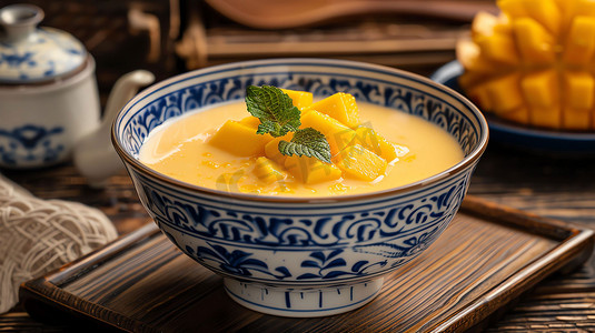 芒果酸奶碗食物摄影照片