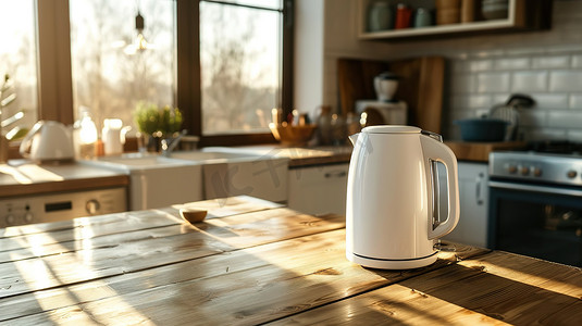厨房白色电热水壶高清图片