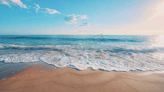 蓝天白云下海浪沙滩的摄影摄影配图