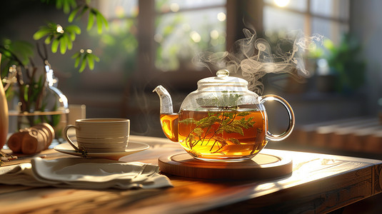 精致茶杯茶壶的摄影图片