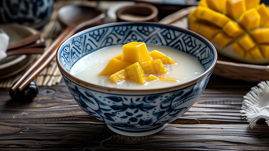 芒果酸奶碗食物摄影照片