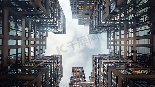 天空摄影照片_仰视城市高楼天空摄影照片