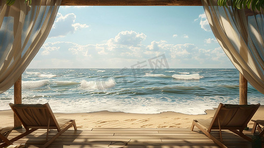 海洋沙滩阳光房屋摄影照片