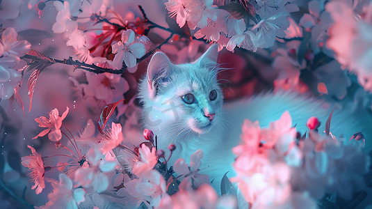 唯美猫咪花朵的摄影摄影图