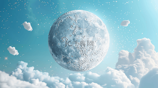 月球背景图片_蓝天白云中的月球背景