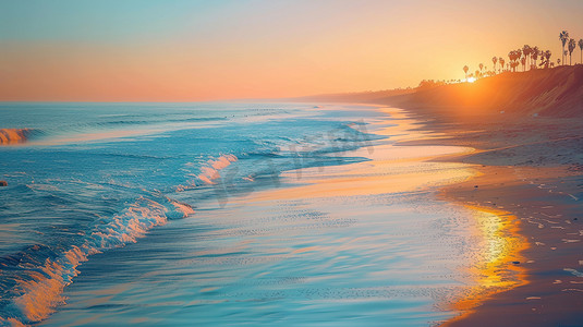 重阳夕阳摄影照片_夕阳下海浪沙滩的摄影高清摄影图