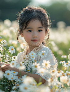 可爱的小花朵摄影照片_花朵丛中的小女孩高清摄影图