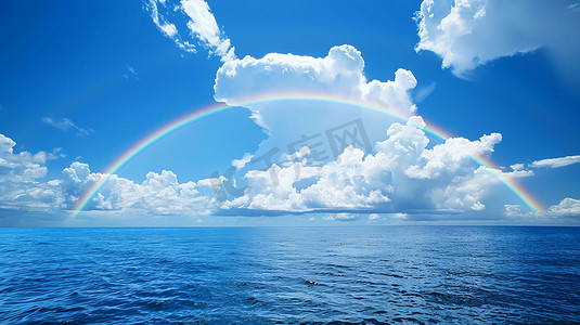 蓝天白云大海彩虹摄影照片