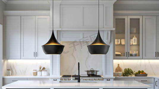 现代厨房的简约黑色吊灯图片