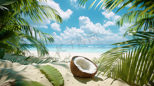 沙滩树木椰子的摄影高清摄影图