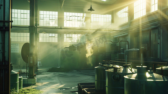 工厂破旧绿植阳光摄影照片