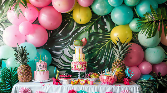 生日蛋糕蛋糕摄影照片_气球蛋糕生日惊喜摄影照片