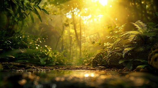 阳光照射森林树叶的摄影高清图片