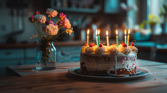 室内蜡烛蛋糕生日摄影照片