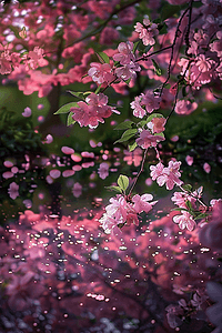莫奈花园风格摄影照片_夏天照片摄影图盛开樱花