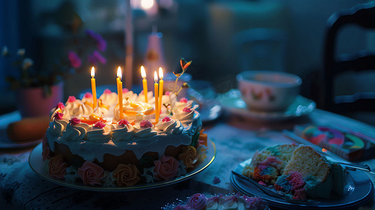 室内蜡烛蛋糕生日摄影照片