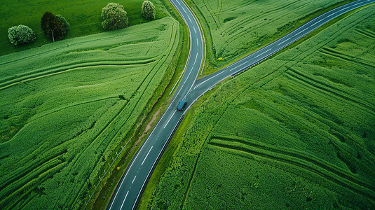 麦田绿色蜿蜒公路摄影照片