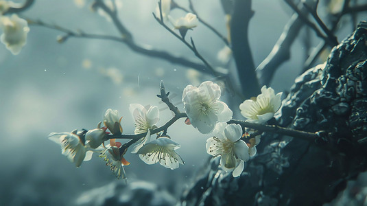 梅花枝条生机自然摄影照片