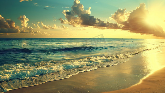 夏天海边沙滩的摄影高清图片