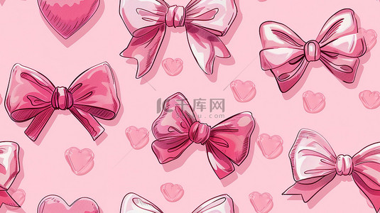 粉色背景心形背景图片_蝴蝶结和心形浅粉色设计图