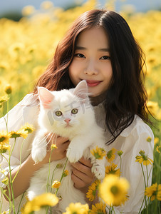 美女在公园抱着猫咪高清摄影图