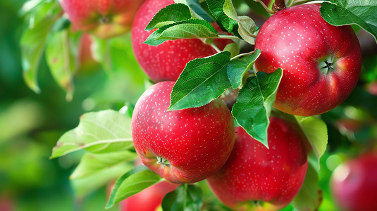 红润苹果绿叶水果摄影照片