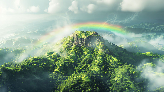 野外山脉晴朗彩虹摄影照片