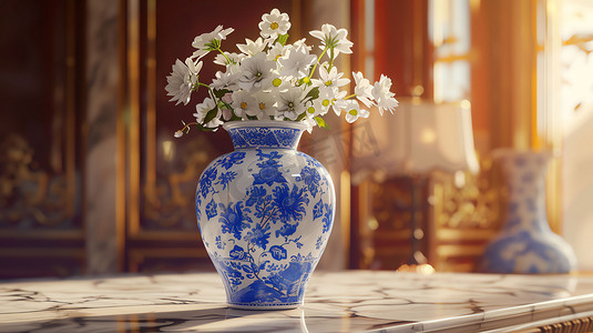 花瓶花纹花朵装饰摄影照片