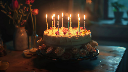 生日蛋糕照片摄影照片_室内蜡烛蛋糕生日摄影照片
