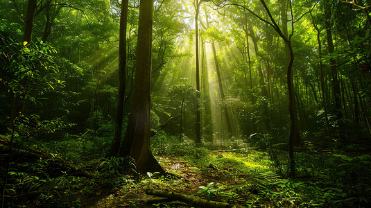 植物树叶纹理摄影照片_阳光照射森林树叶的摄影摄影照片