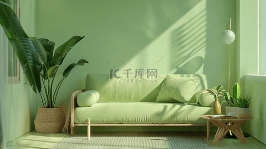 极简风格背景图片_浅绿色极简主义室内设计背景