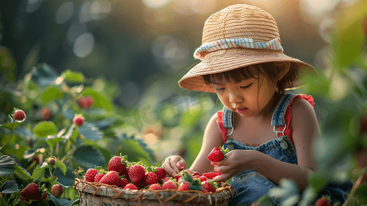采摘草莓的儿童摄影1