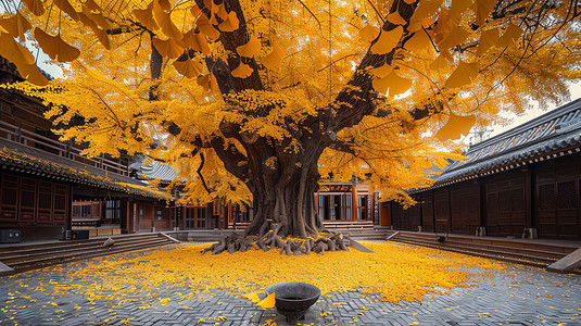 庭院大树银杏树叶摄影照片