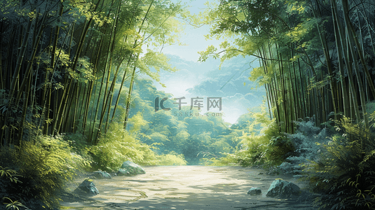 景色背景图片_绿色森林竹子景色风景的背景