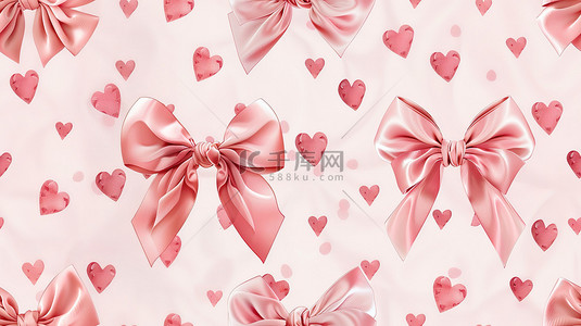 浅粉色背景背景图片_蝴蝶结和心形浅粉色设计图