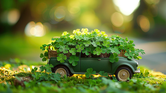 小汽车上铺满树叶的摄影摄影图