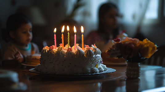 室内蜡烛蛋糕生日摄影照片