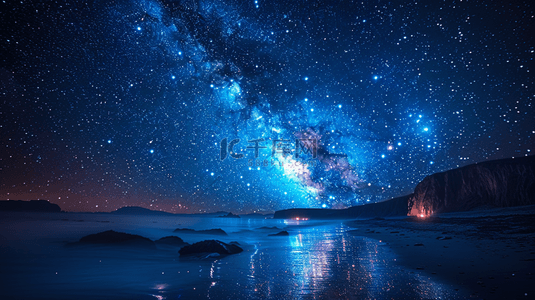 蓝紫星空背景背景图片_海边蓝色夜空的星光闪闪的天河背景