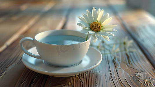 白色茶杯上花朵的摄影摄影配图