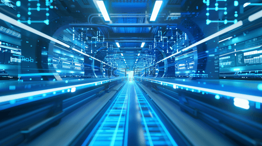 灯效背景背景图片_蓝色虚拟科技光效隧道背景