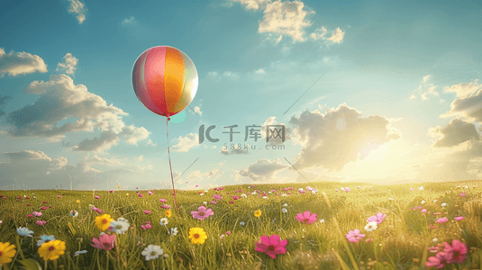 热气球飞行背景图片_草原上空的气球背景