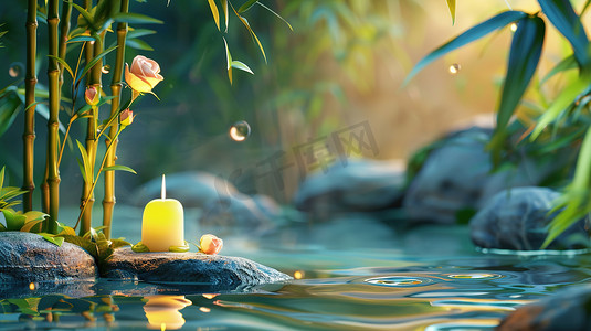 风景摄影照片_景区竹子花朵蜡烛的摄影高清摄影图
