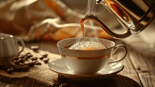咖啡杯子茶壶热气摄影照片