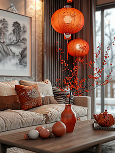 新中式装饰的家居摄影配图
