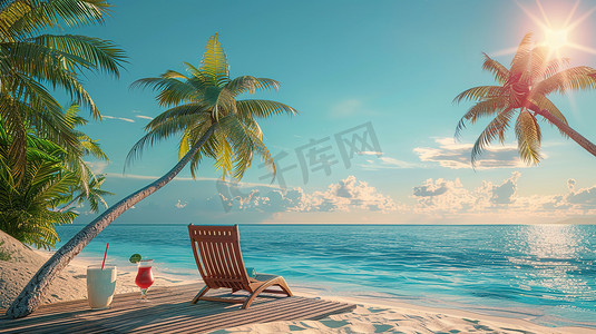 海南沙滩树木躺椅的摄影摄影图
