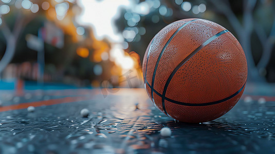 室外篮球场地面篮球摄影照片