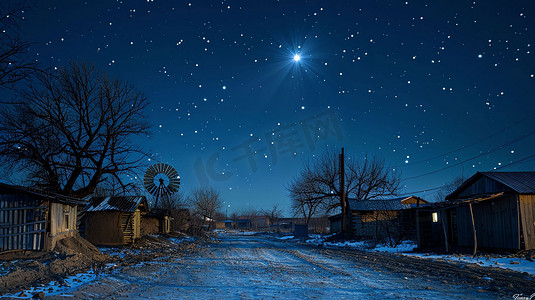 夜晚星空村庄公路摄影照片